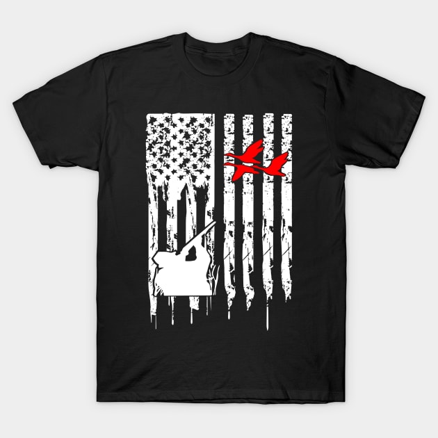 Duck hunting with an american flag for duck hunter T-Shirt by Shirtttee